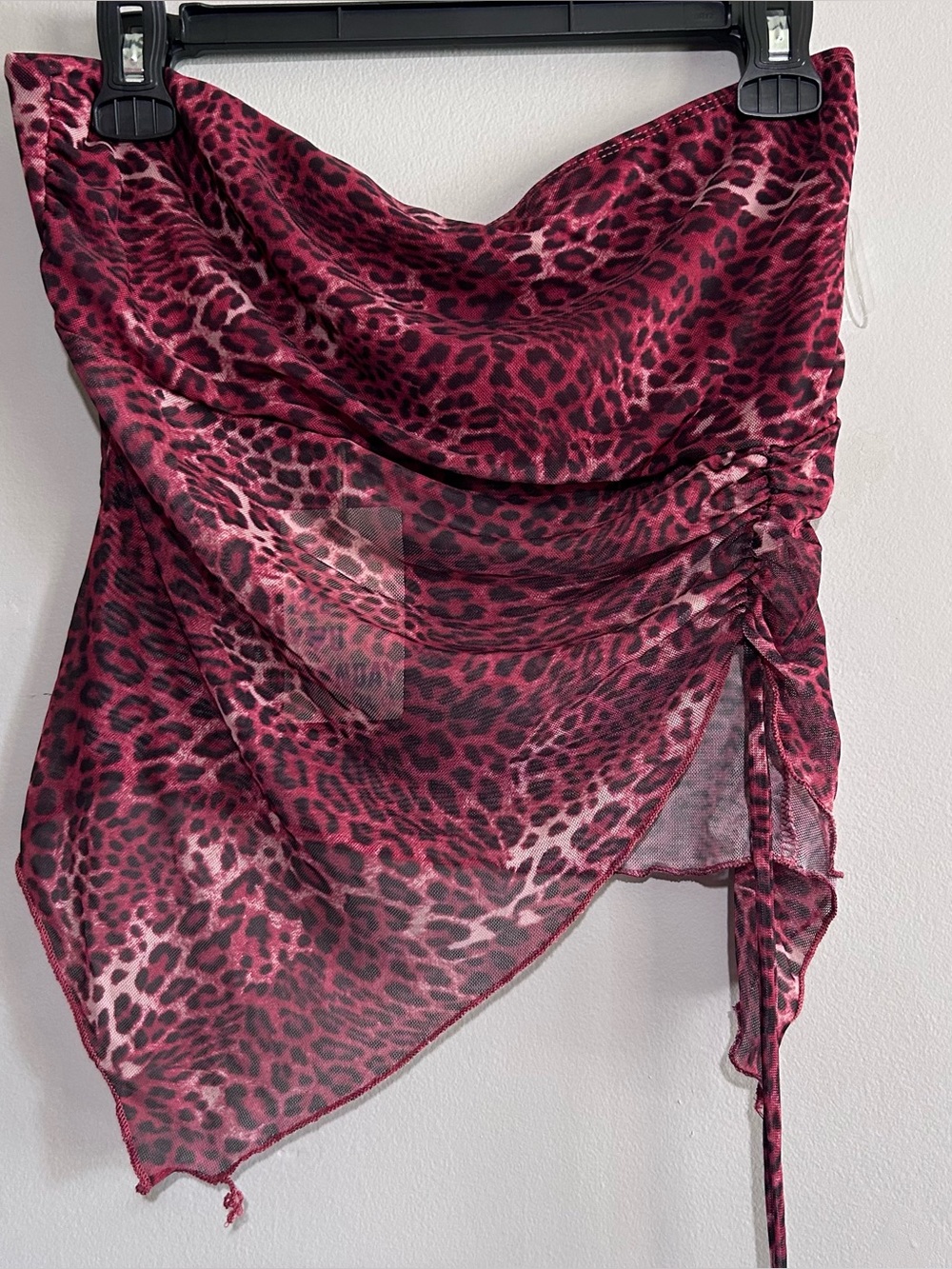 Pink Leopard Print Mesh Asymmetrical Ruched Strapless Tube Top XL NWT